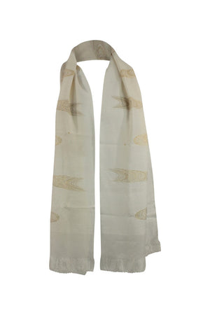 White silk sash scarf with metallic gold swirls