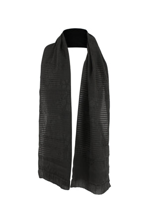 Black silk sash scarf with woven flowers