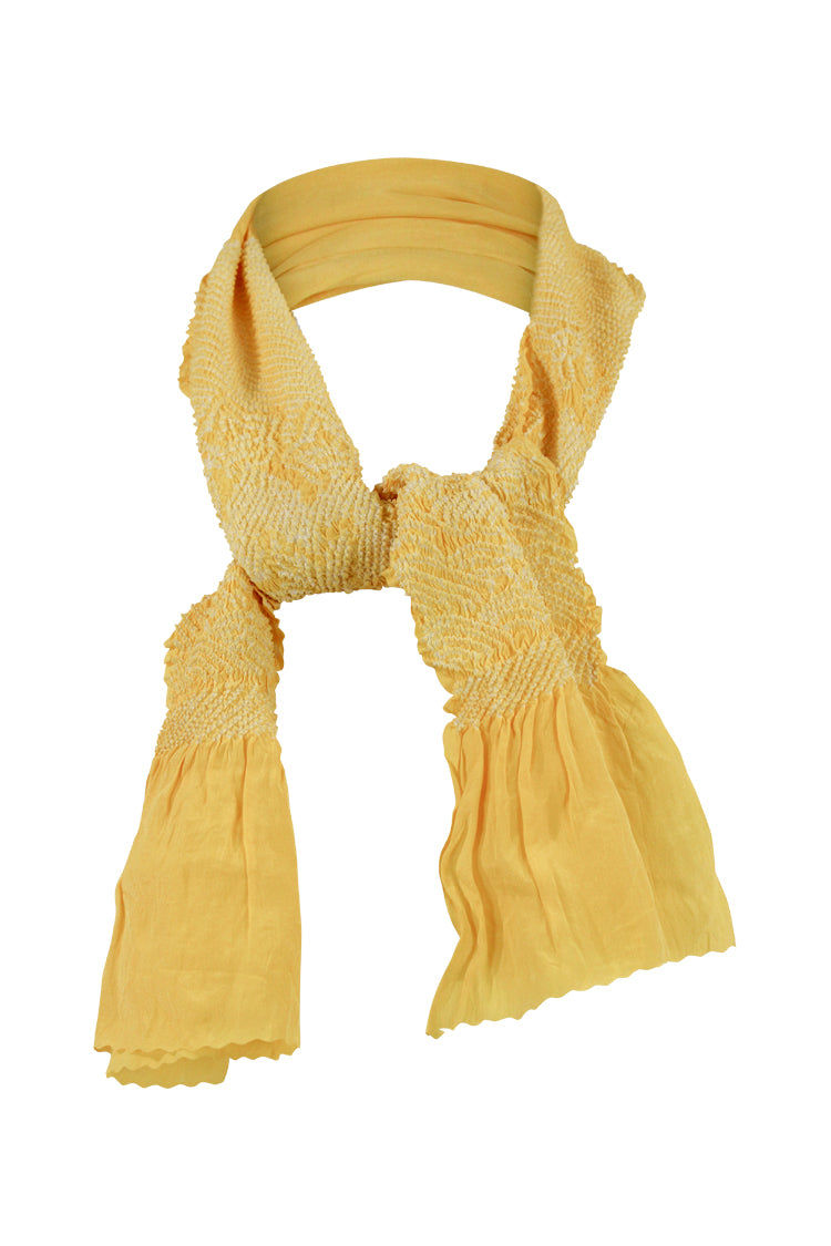 Yellow silk sash scarf with tie dyed abstract design